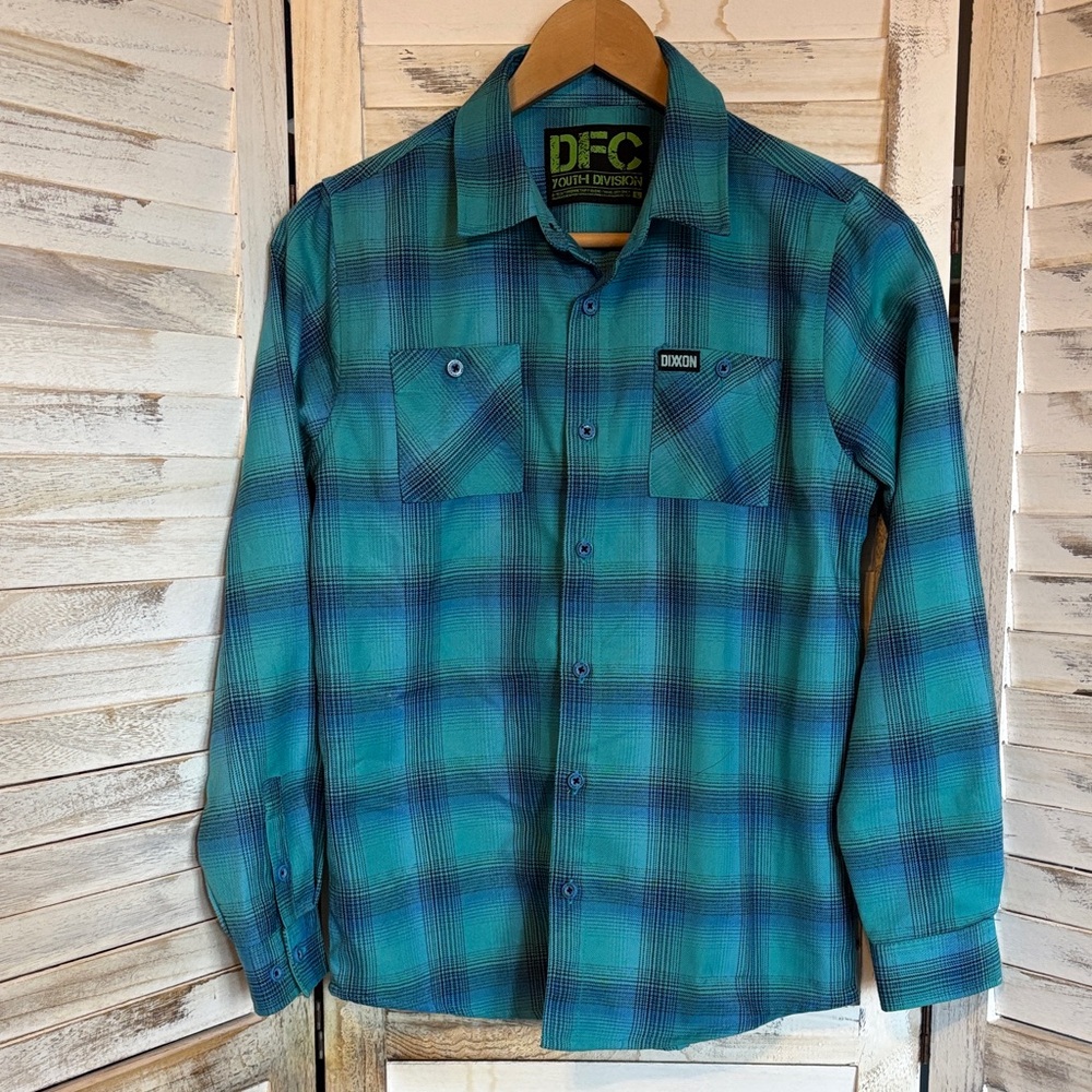 DIXXON Plaid Button-Up Shirt in Teal and Blue